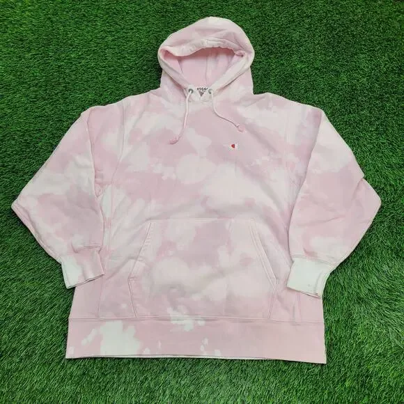 Vintage Y2K Champion Hoodie Large 24x28 Pink Bleached Reverse-Weave Baggy - Picture 12 of 16